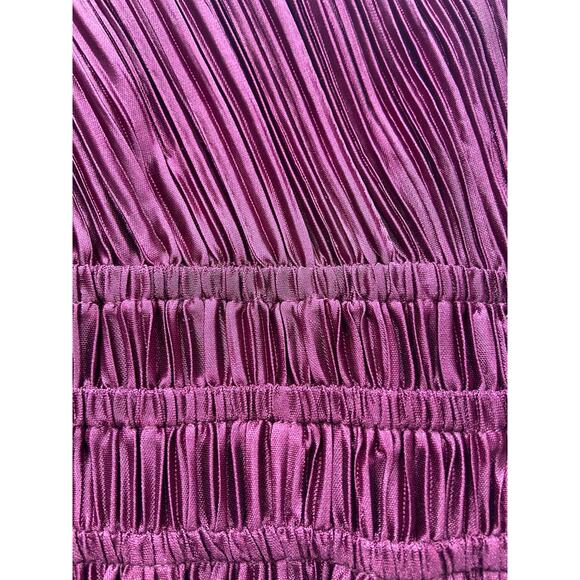 Lucy Paris Rosa Mini Dress Fit & Flare V Neck Pleated Long Sleeve Maroon Size L - Picture 10 of 10